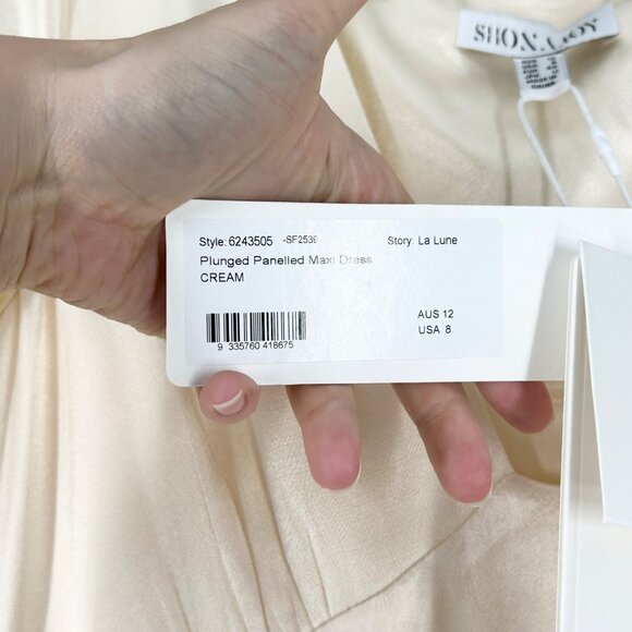NWT Shona Joy La Lune Plunged Panelled Maxi Dress in Cream - Picture 11 of 13